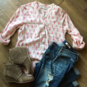 Old Navy Lenin Button Down Summer Blouse Sz Sm